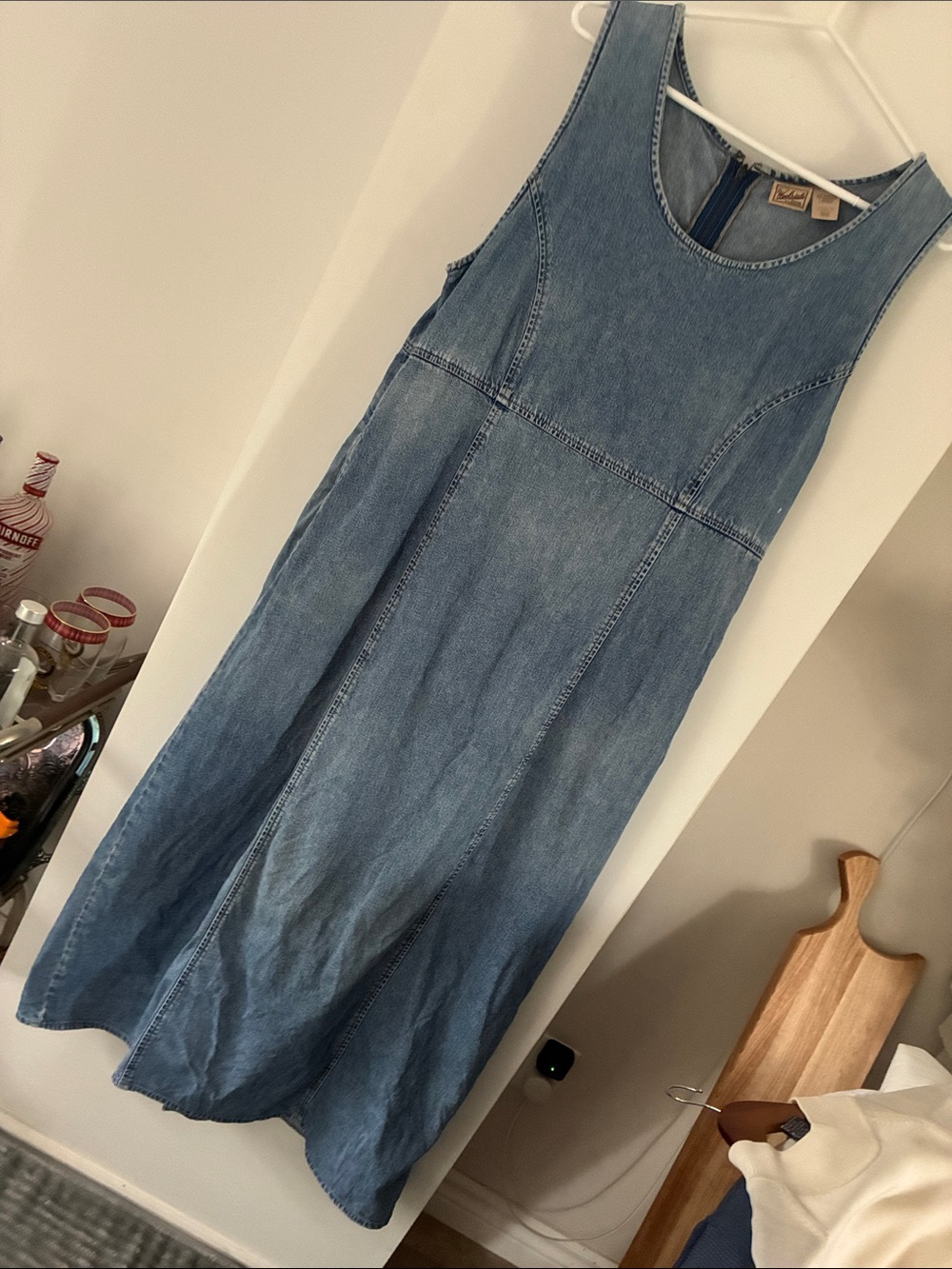 Vintage WOOLRICH Denim sleeveless long dress JUMPER Jean back ZIPPER POCKETS